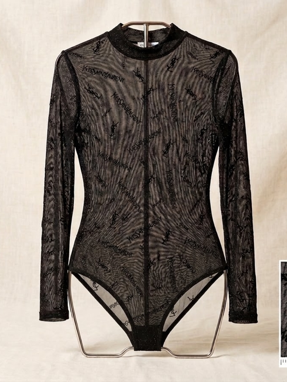 Brand NEW Black Sheer Logo Long-Sleeve Bodysuit